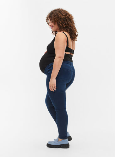 Pantalon de grossesse en coton mélangé, Dark blue denim, Model image number 1