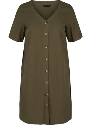 Robe en coton à manches courtes avec boutons, Ivy Green, Packshot image number 0