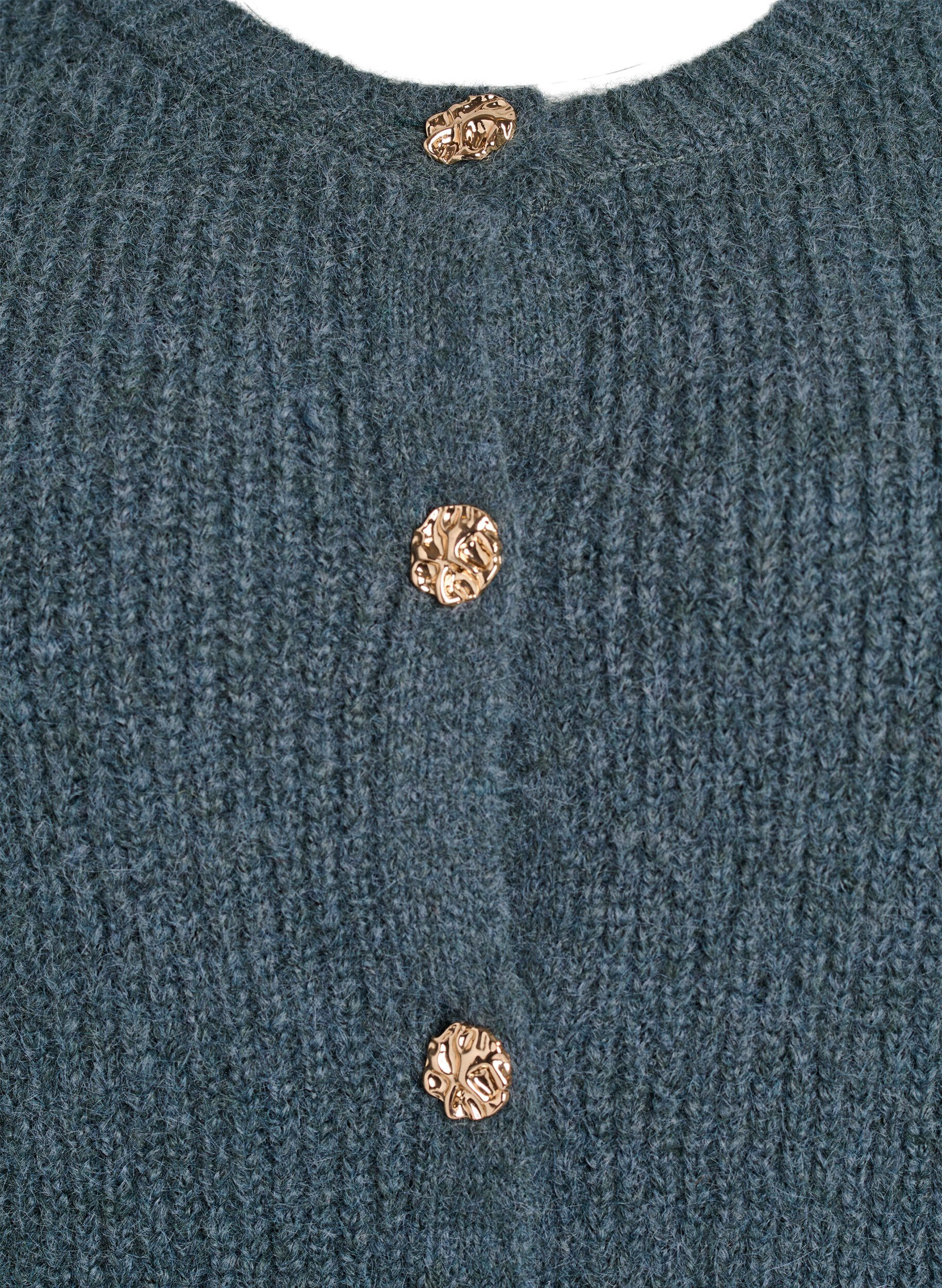 ZizziKorte cardigan met 3/4-mouwen en gouden textuur knopen, Groen, Packshot image number 2