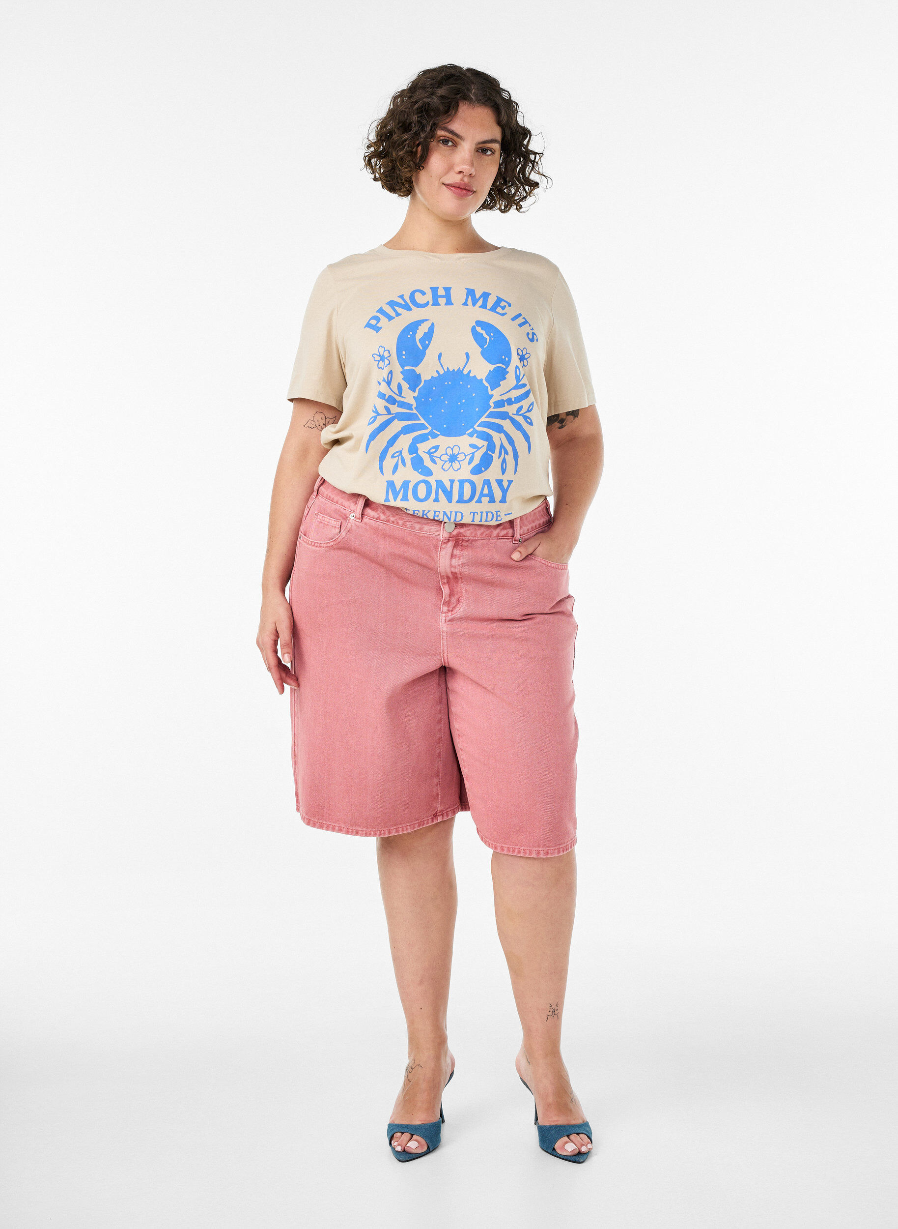 ZizziT-shirt en coton avec imprim&eacute;, Beige, Model image number 1