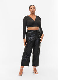 Pantalon en simili cuir avec largeur, Black, Model