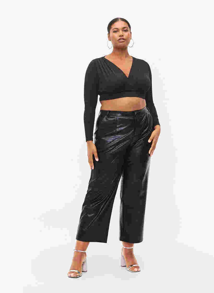 Pantalon en simili cuir avec largeur, Black, Model