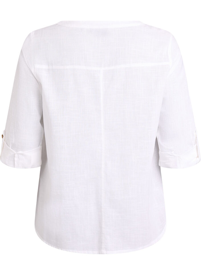 Katoenen blouse met V-hals, Wit, Packshot image number 1