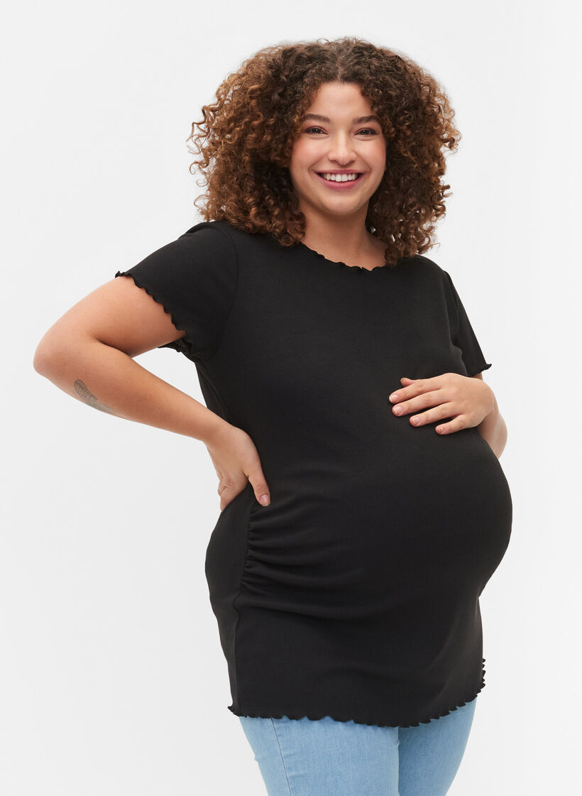 T-shirt de grossesse en côte, Black, Model image number 0