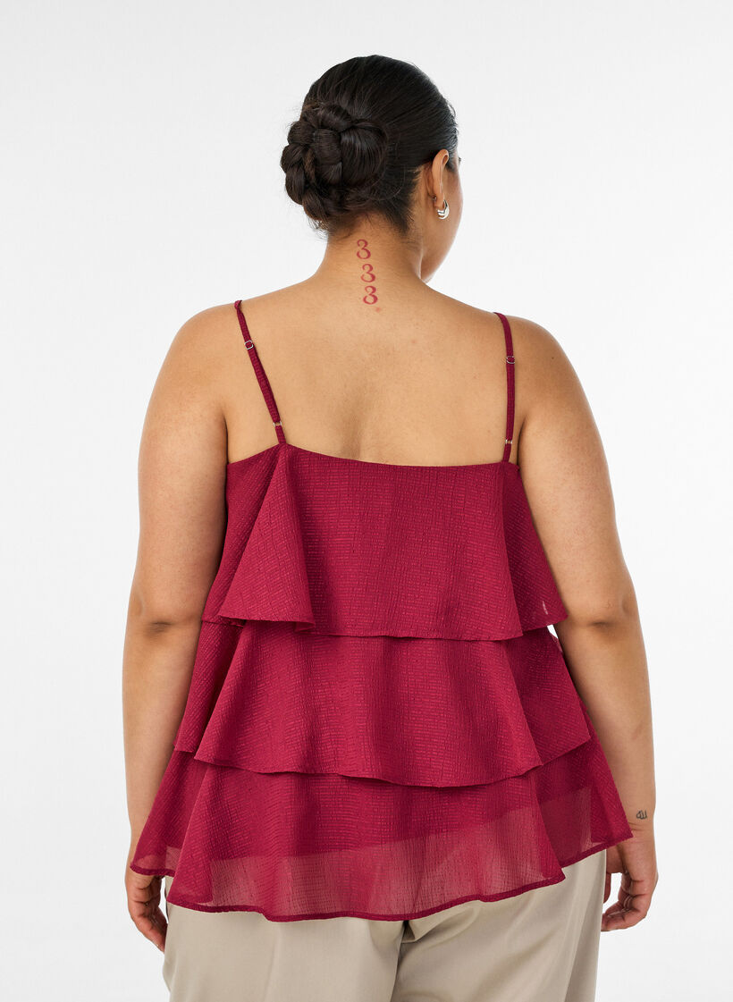 Top superpos&eacute; avec volants et fines bretelles, Rouge, Model image number 2