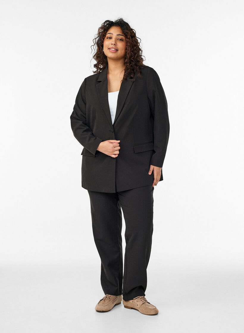 Pantalon avec poches et jambes droites, Noir, Model image number 0