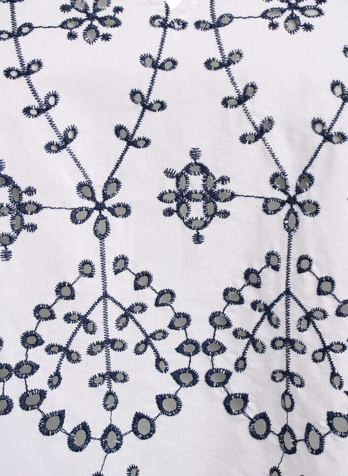 Blouse met 3/4 mouwen en contrasterende broderie anglaise, Wit, Packshot image number 2