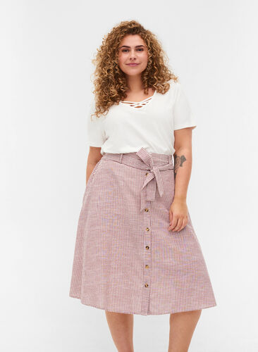 Jupe rayée avec poches en coton, Dry Rose Stripe, Model image number 0