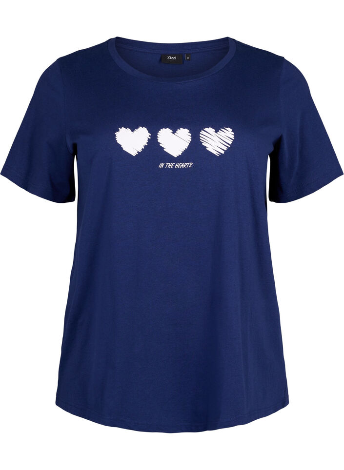 T-shirt en coton &agrave; col ras du cou avec impression, Medieval B.W. Hearts, Packshot image number 0