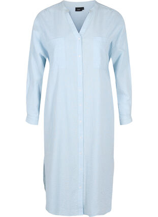 Gestreepte blouse jurk in katoen, Blue Stripe, Packshot image number 0