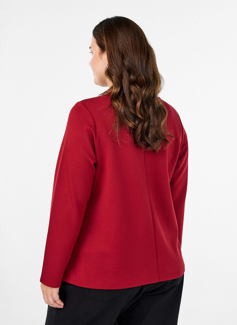 Jersey blouse met ronde hals, Rood, Model image number 2