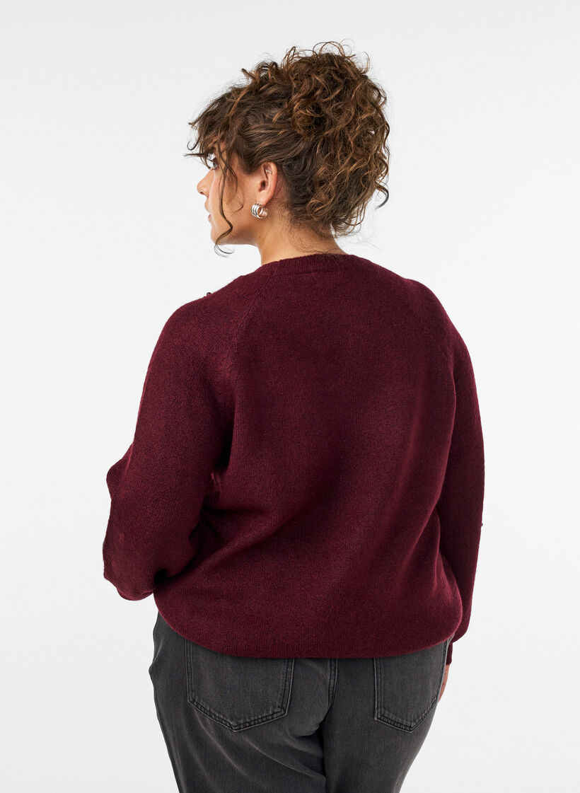 Trui met parelborduursel, Rood, Model image number 2