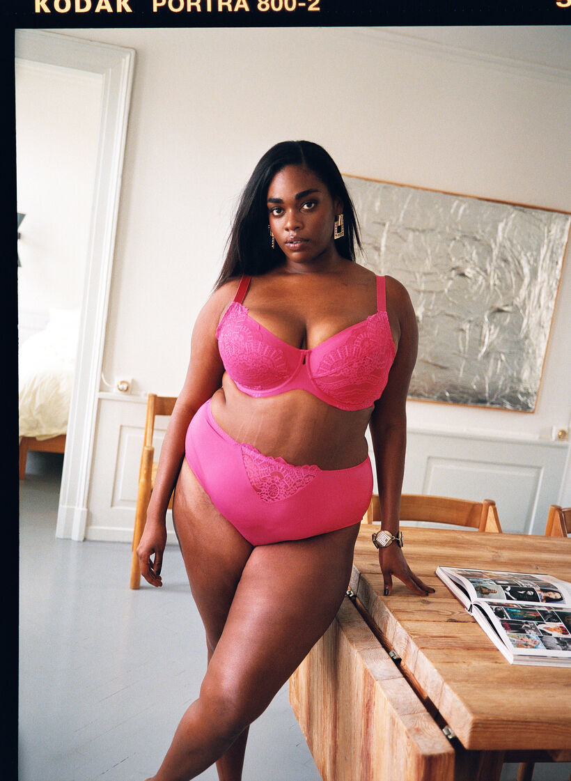 Microvezel slip met kantdetails, Roze, Image