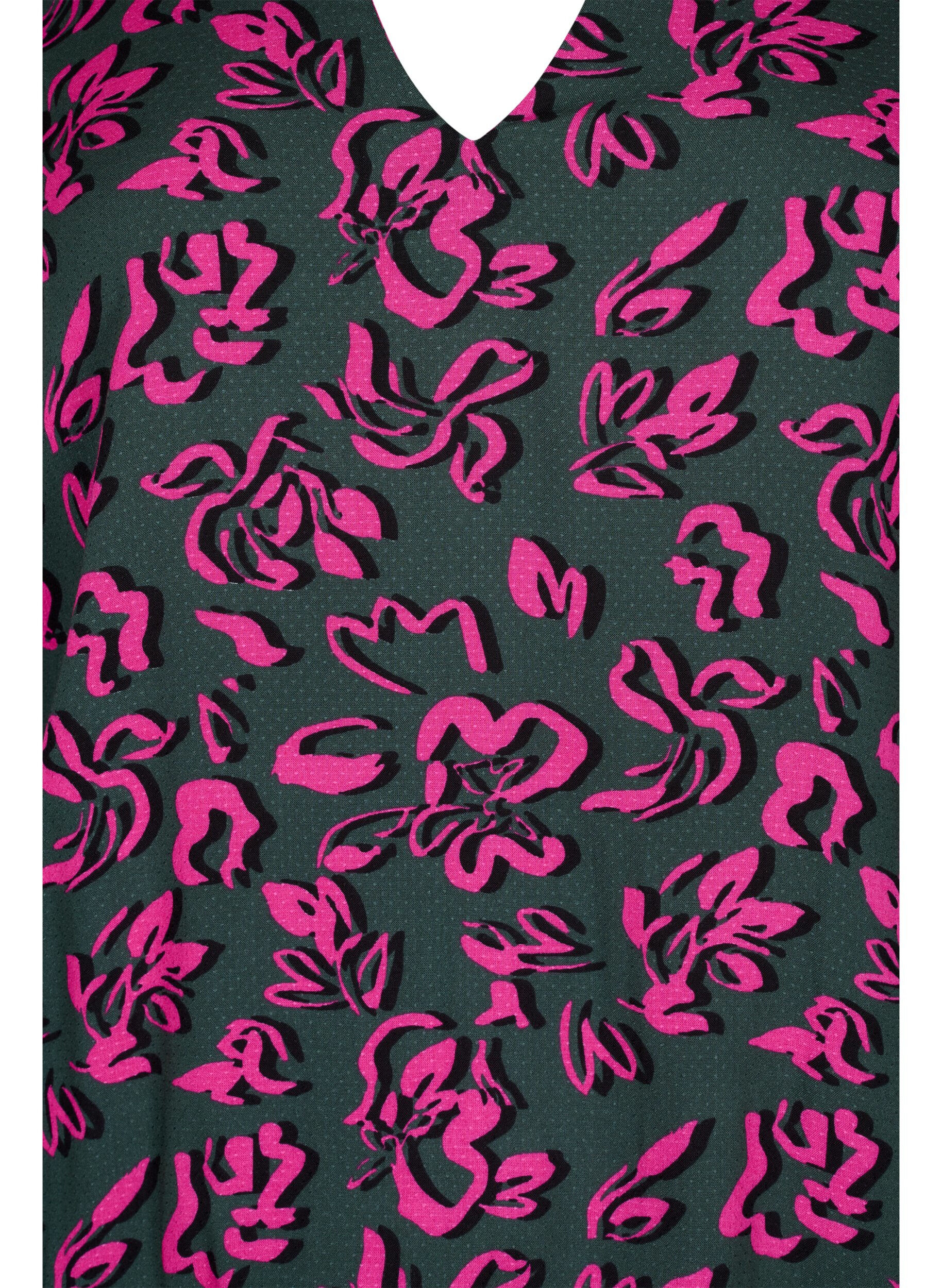 ZizziViscose blouse met lange mouwen en smock, Deep Forest AOP, Packshot image number 2