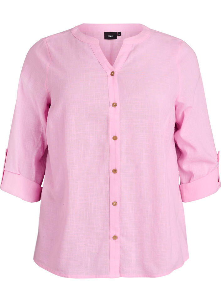 Chemisier en coton avec col en V, Rose, Packshot image number 0