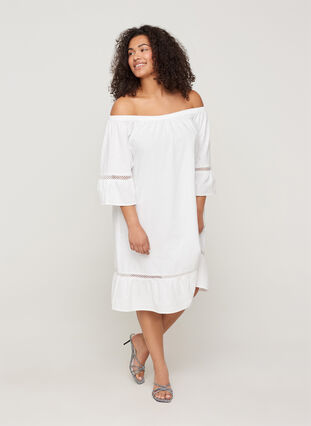 Robe en coton avec manches courtes, Bright White, Model image number 2