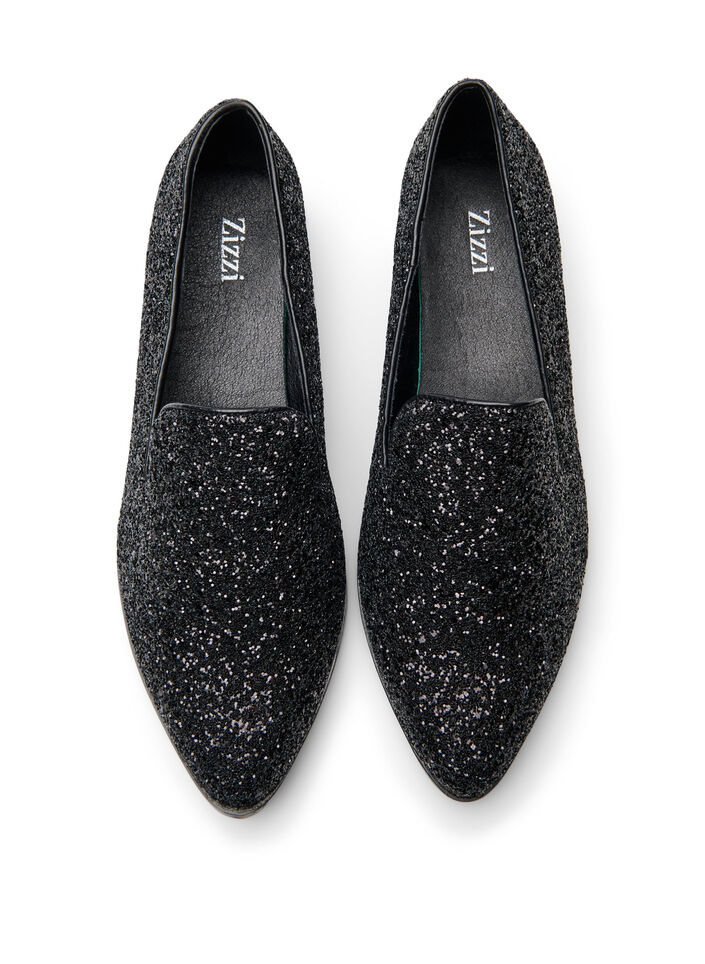 Wide fit - Loafers met glitter, Zwart, Packshot image number 2