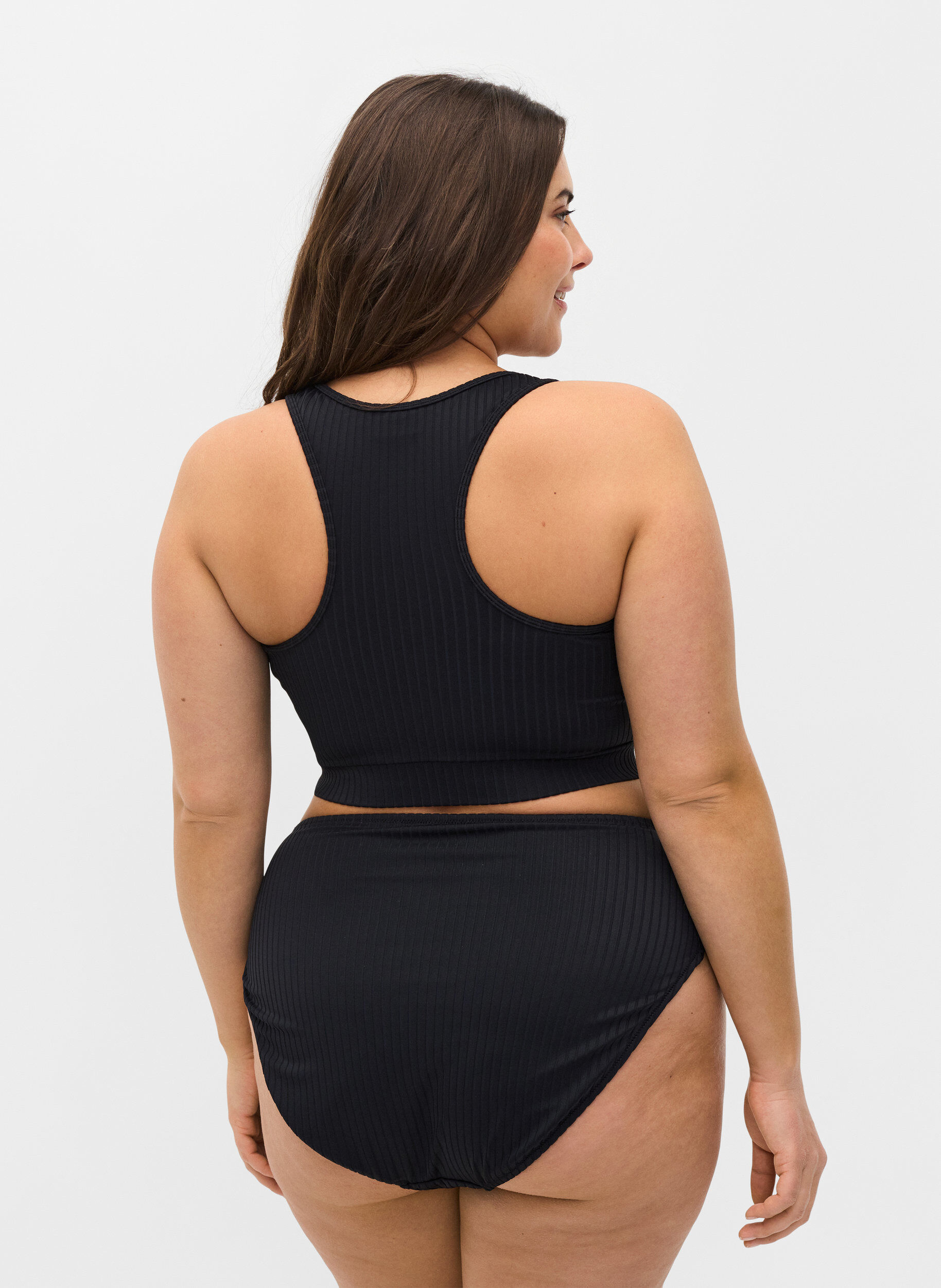 ZizziBikinibroekje met hoge taille en geribde textuur, Black, Model image number 1