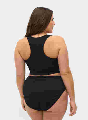Bas de bikini taille haute avec texture côtelée, Black, Model image number 1