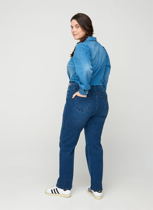 Jean taille très haute, Blue denim, Model image number 1
