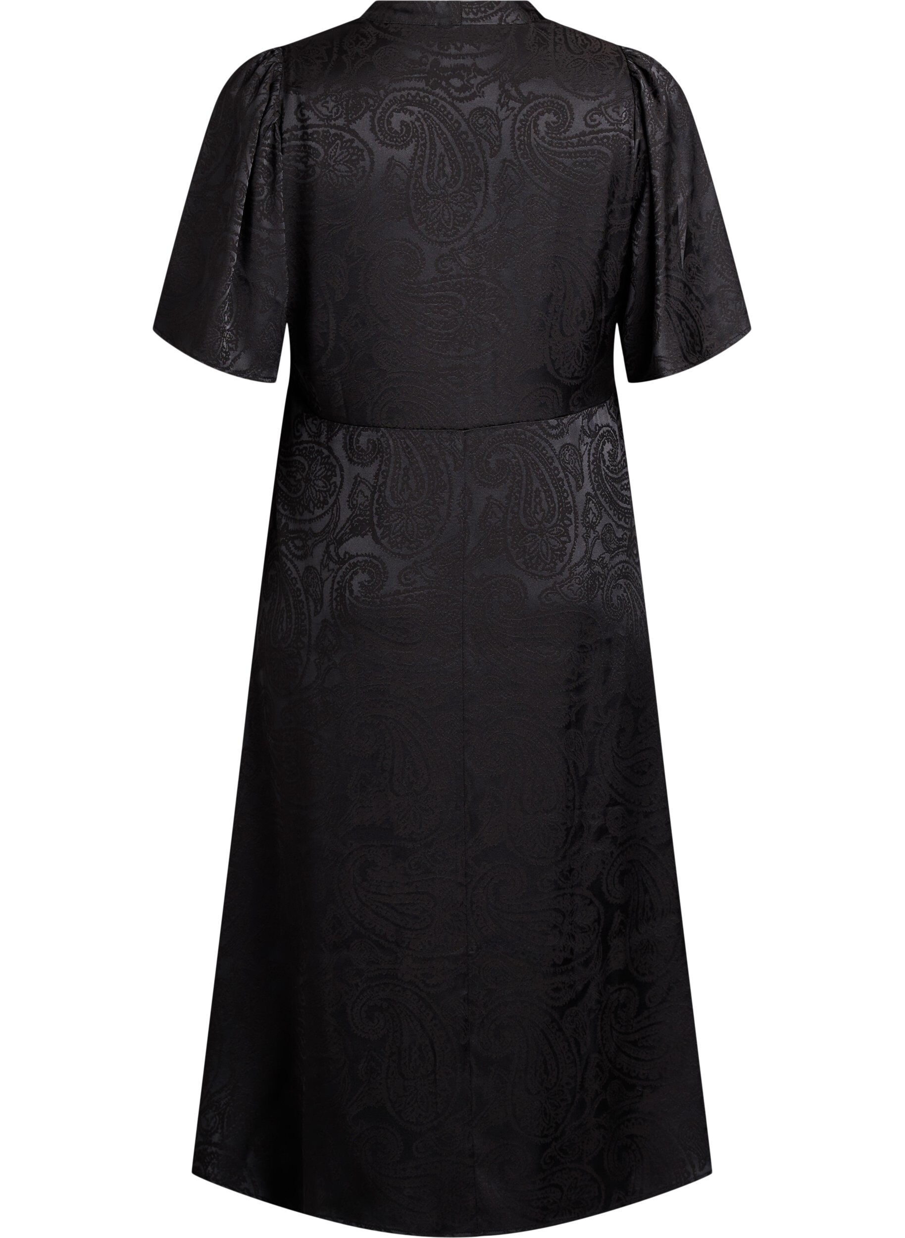 ZizziRobe midi en jacquard &agrave; motif cachemire et manches papillon, Noir, Packshot image number 1