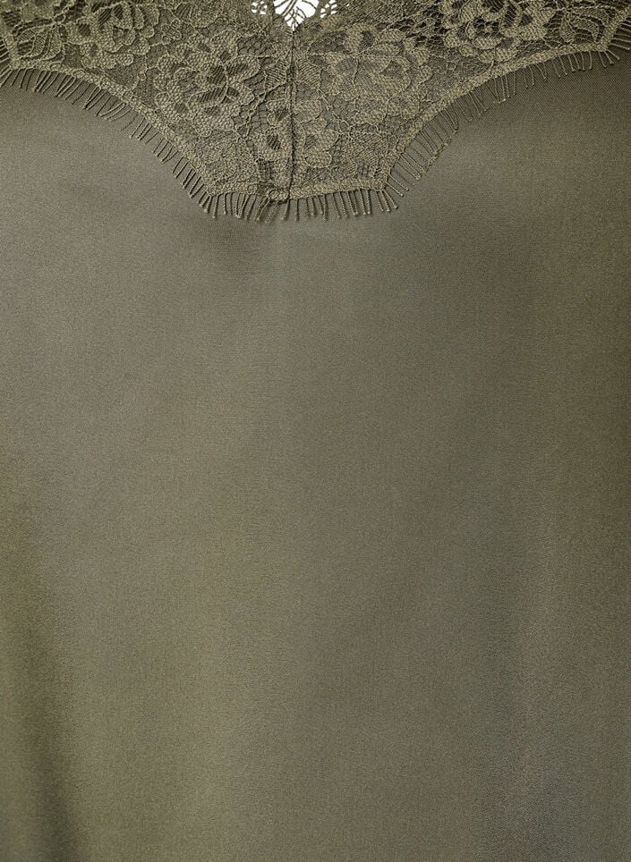 Top &agrave; fines bretelles avec dentelle et ourlet asym&eacute;trique, Vert Kaki, Packshot image number 2
