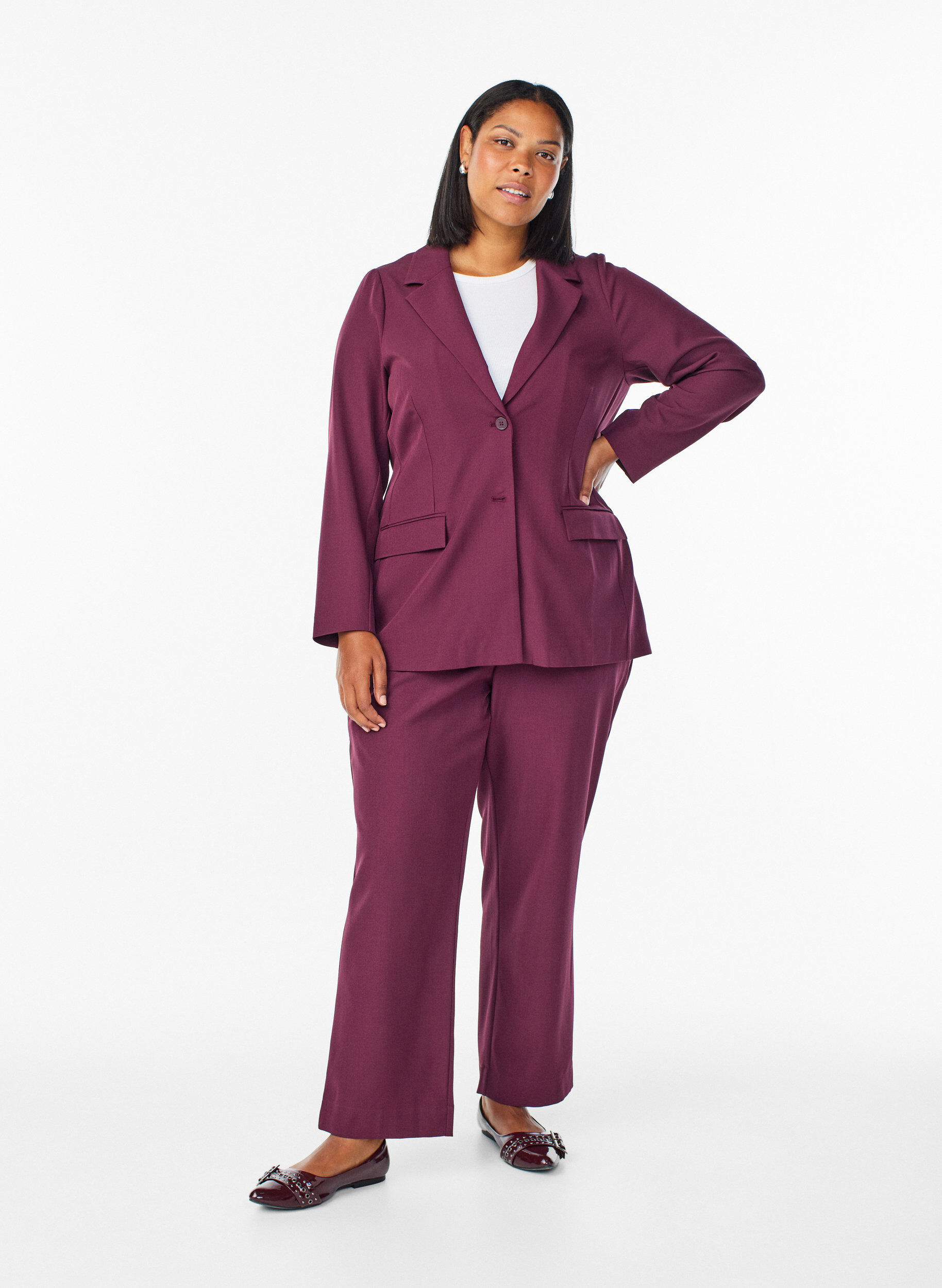 ZizziBlazer met zakken en splitjes, Donker Bordeaux, Model image number 1