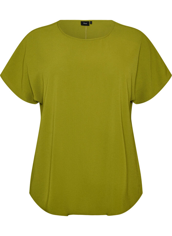 Blouse with short sleeves and a round neckline, Vert, Packshot image number 0