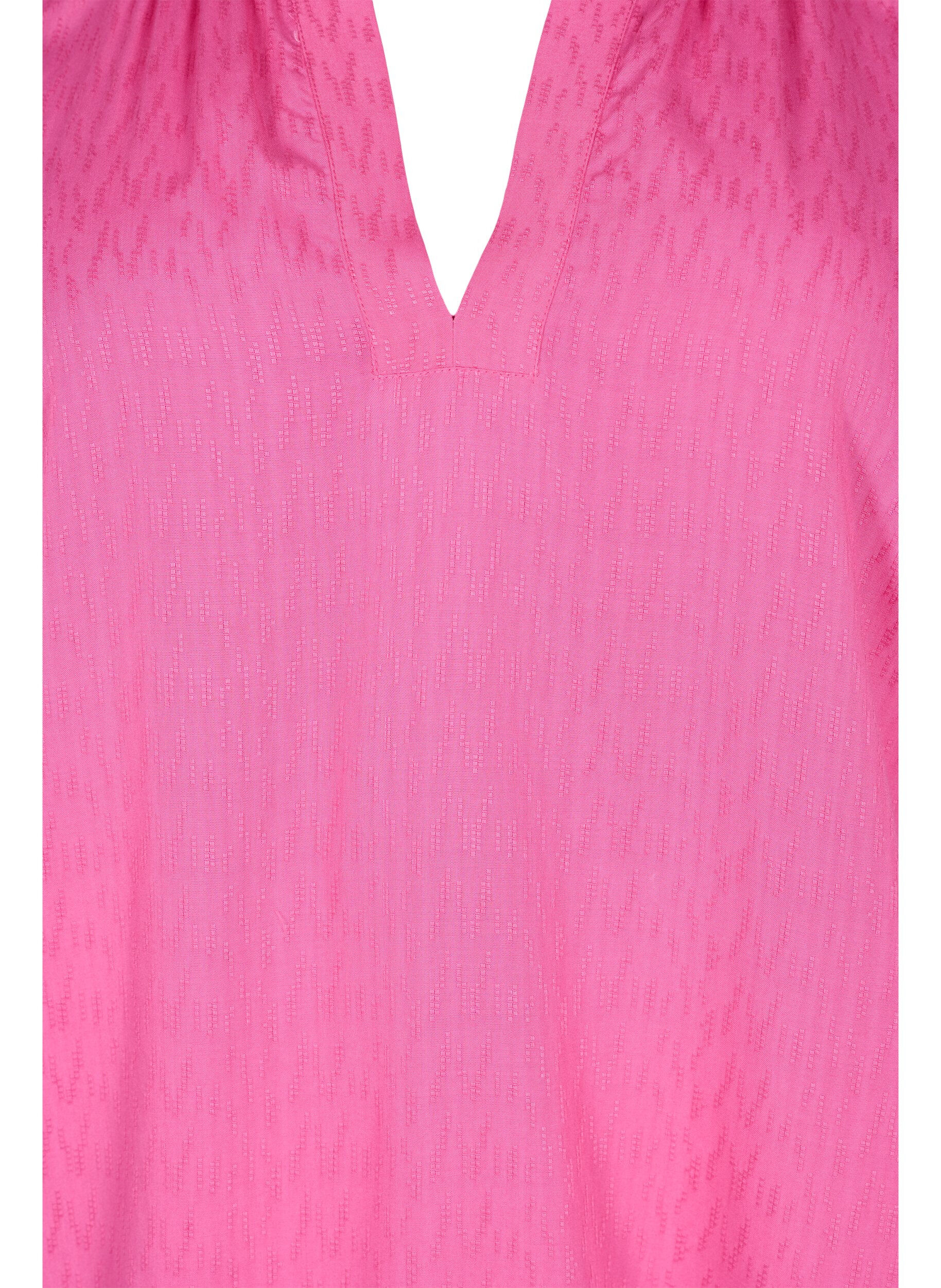ZizziViscose blouse met korte mouwen en v-hals, Shocking Pink, Packshot image number 2