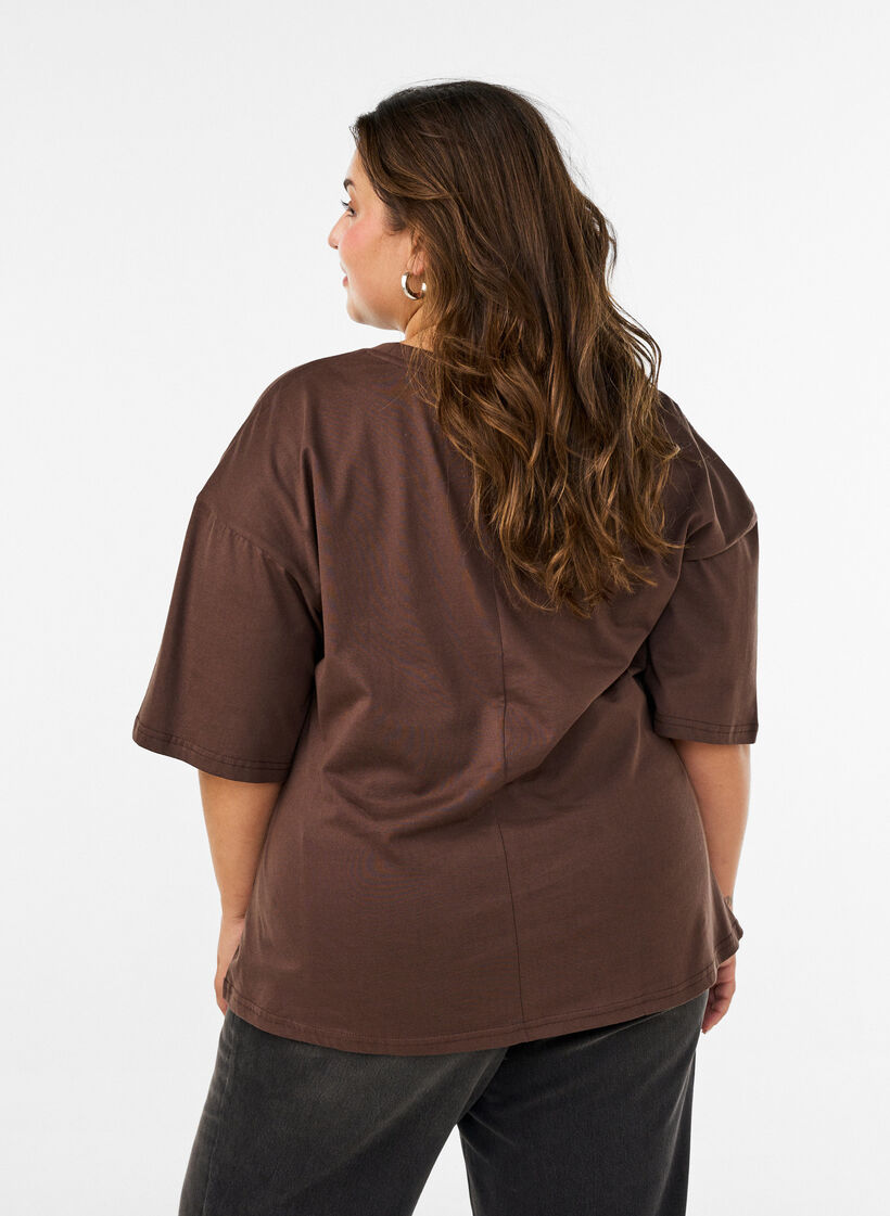 T-shirt met gedrapeerd detail, Bruin, Model image number 2