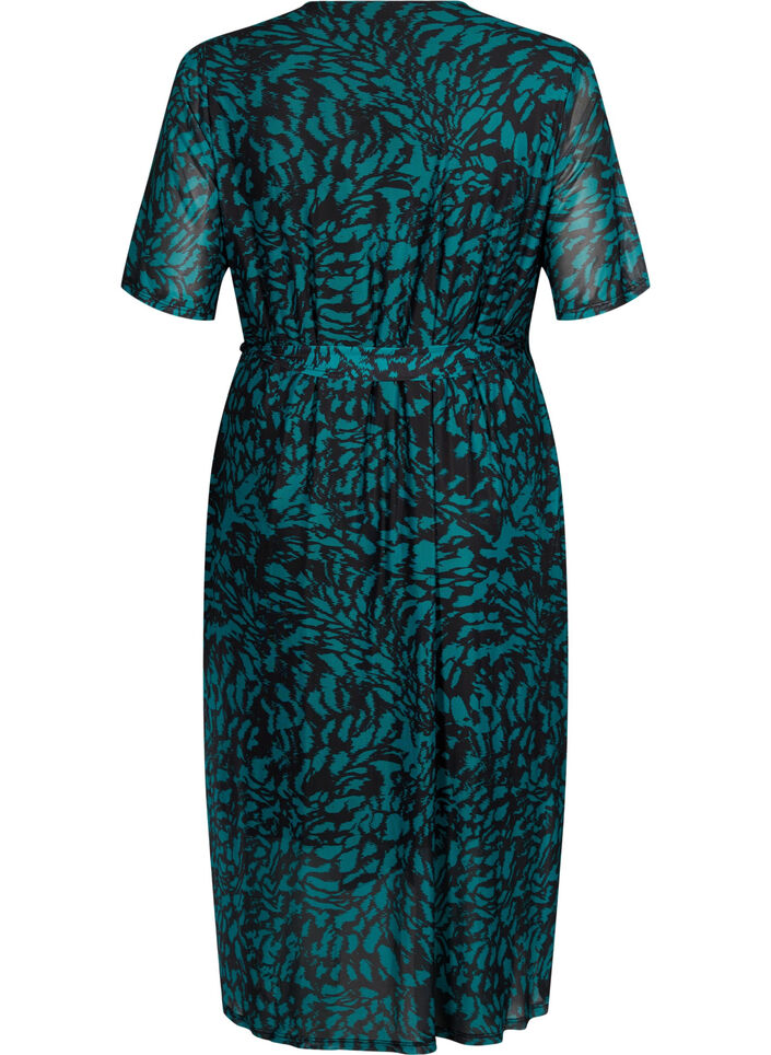 Robe midi enveloppante imprimée, Black Green AOP, Packshot image number 1