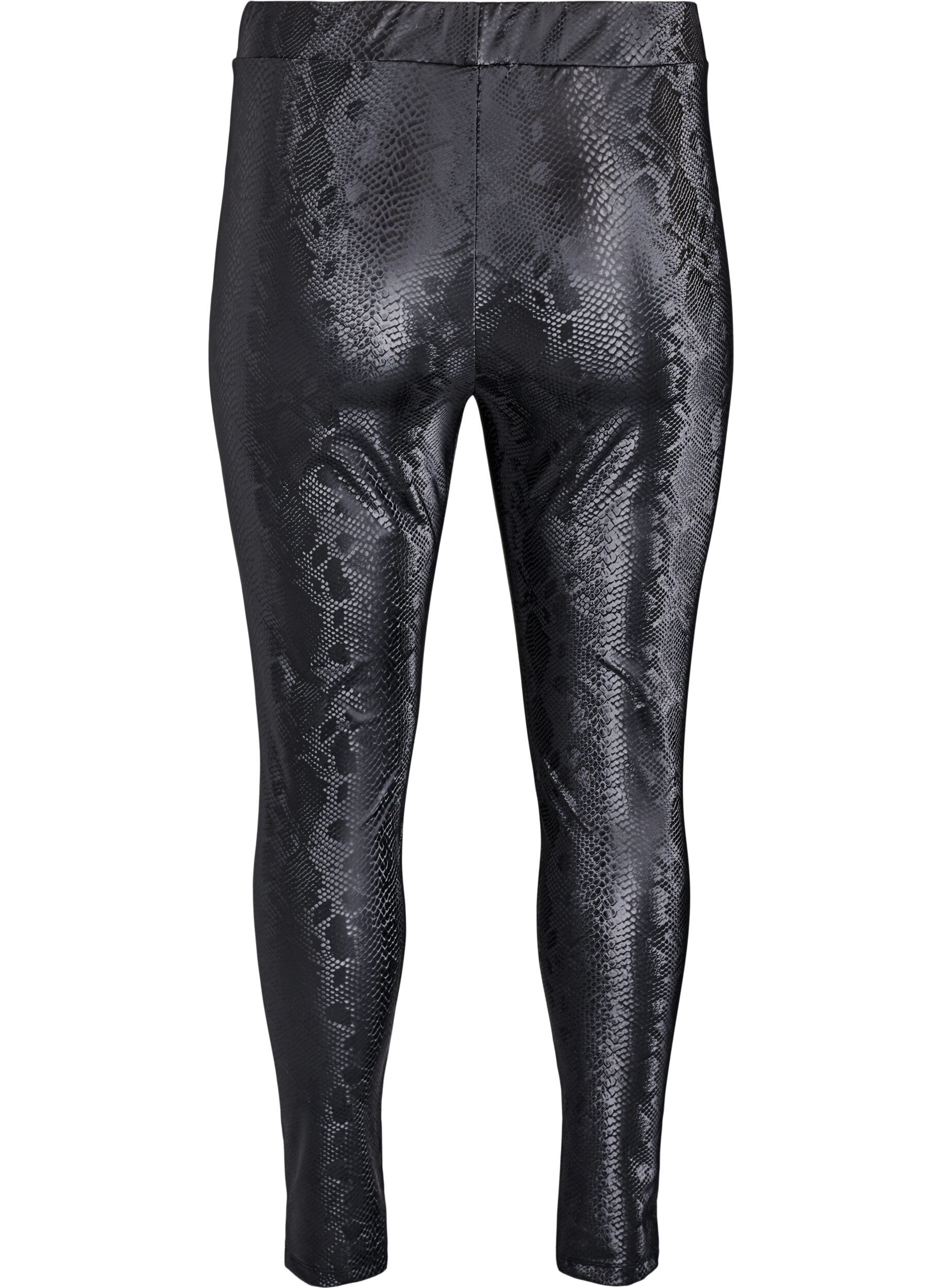 Zizzi Legging en similicuir avec imprim&eacute; animalier, Noir, Packshot image number 1