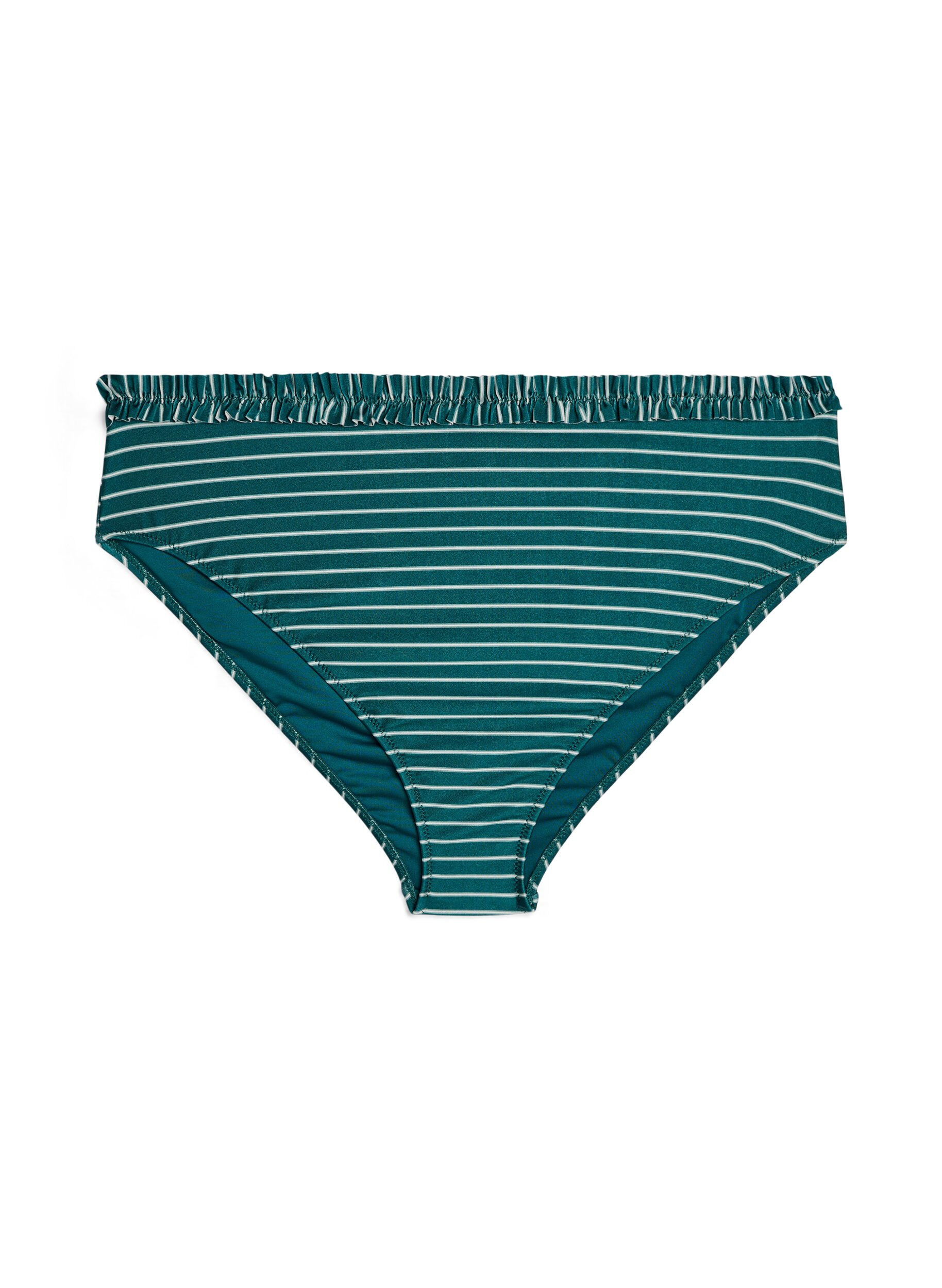 Culotte de bikini tai &agrave; rayures avec bord fronc&eacute;