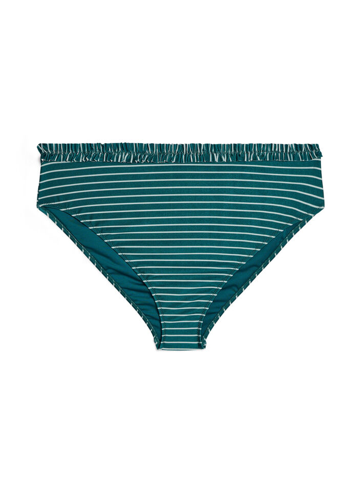 Culotte de bikini tai à rayures avec bord froncé, Vert foncé, Packshot image number 0