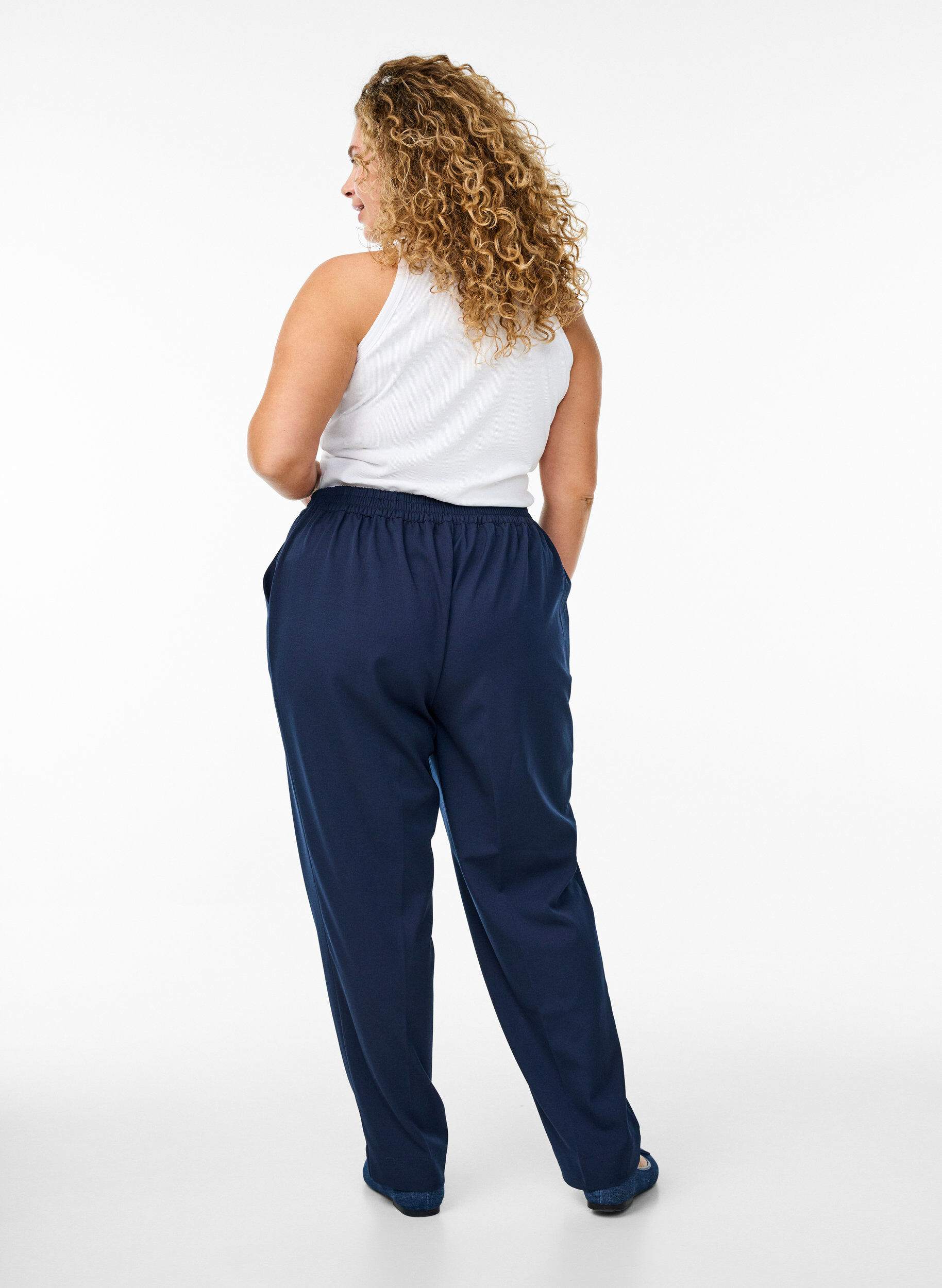 ZizziLosse broek met hoge taille, Blauw, Model image number 1