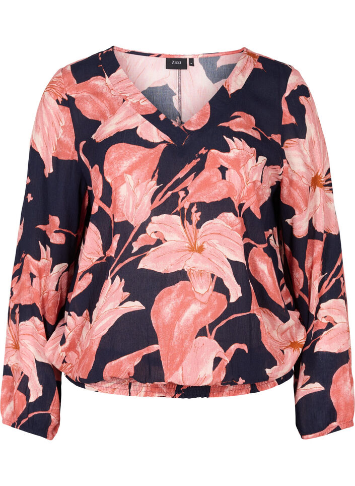 Viscose blouse met smok, N. Sky Sketch Flower, Packshot image number 0