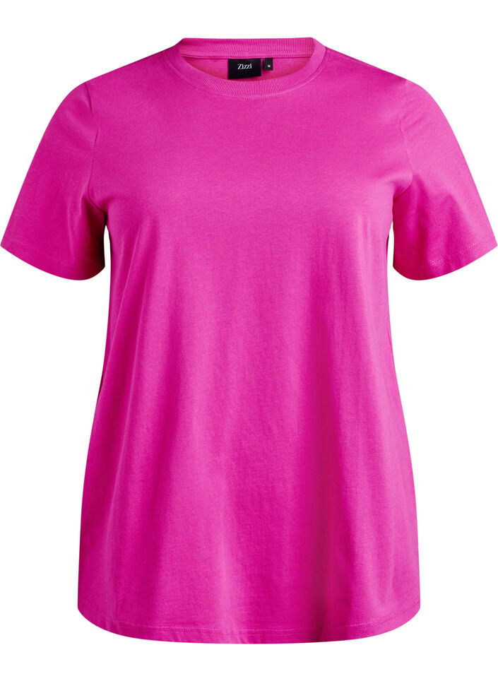 T-shirt basique en coton &agrave; col rond, Rose, Packshot image number 0