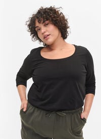 Lot de 2 blouses basiques en coton, Black/Bright W, Model