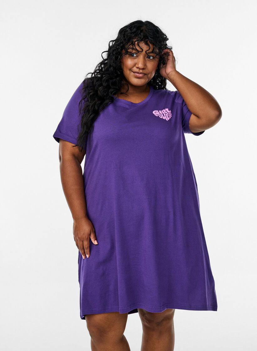 Chemise de nuit &agrave; manches courtes en coton biologique, Violet, Model image number 0