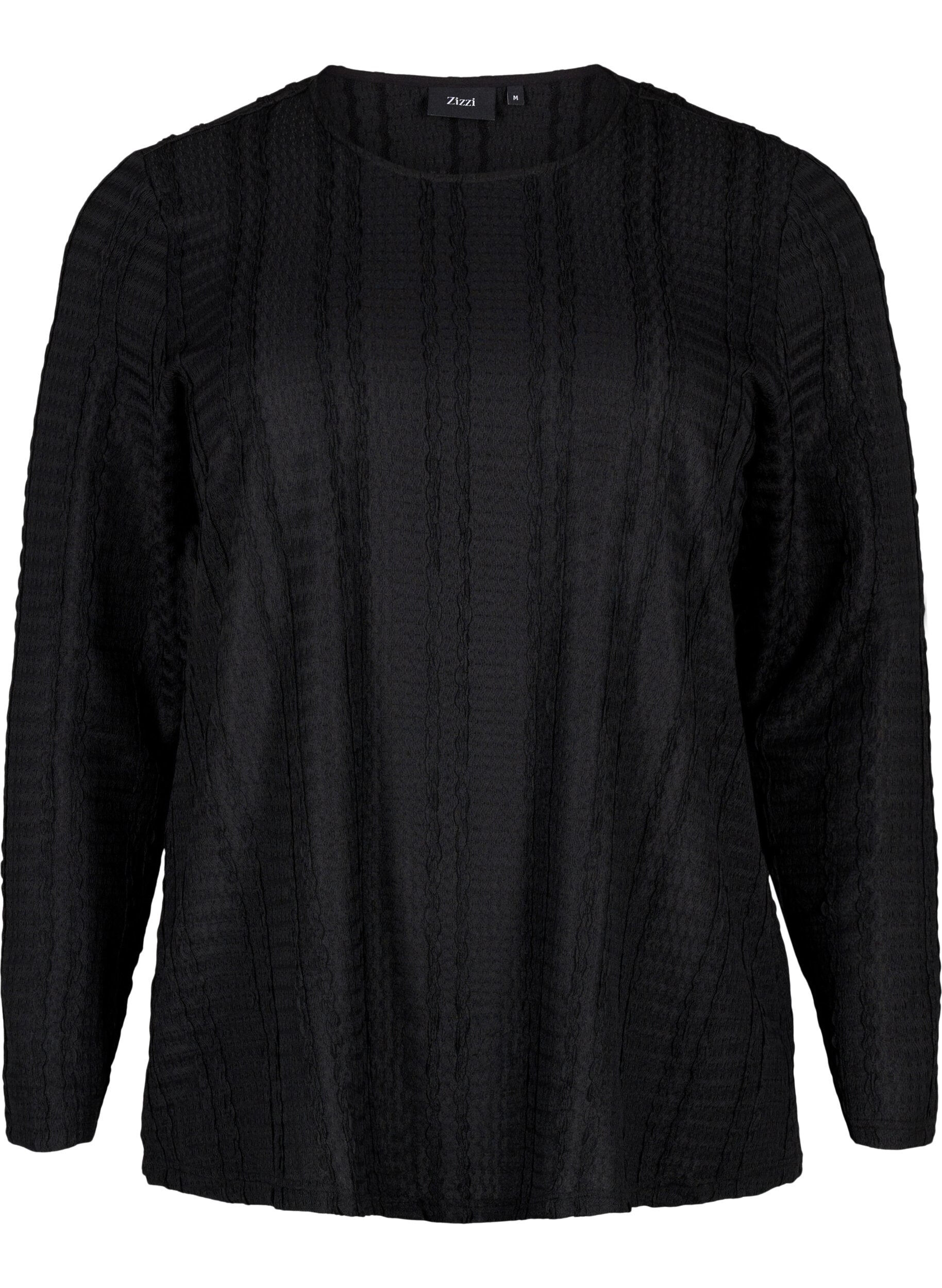 ZizziGestructureerde lange mouw blouse, Black, Packshot image number 0
