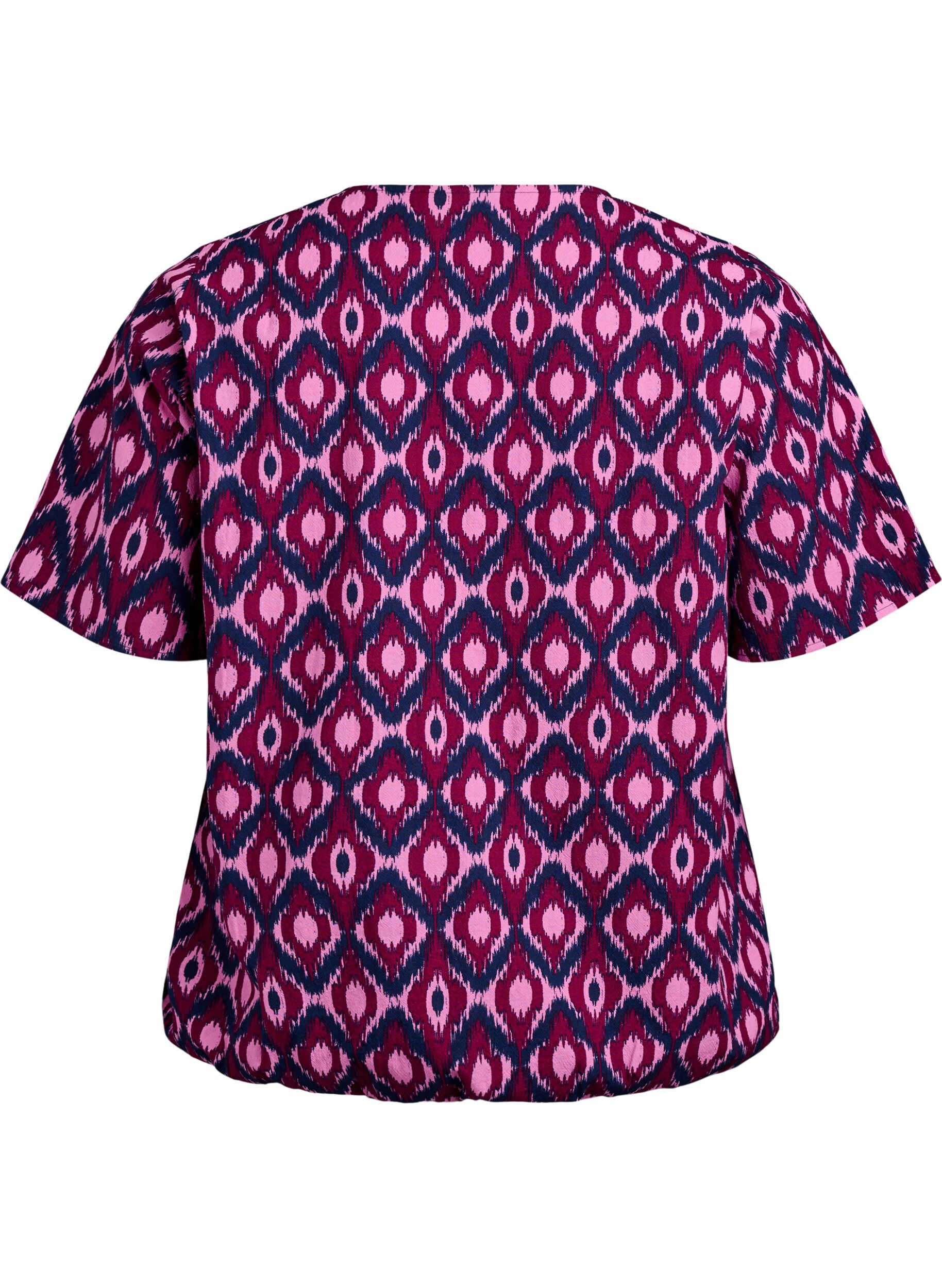 ZizziKatoenen blouse met print en korte mouwen, Roze, Packshot image number 1