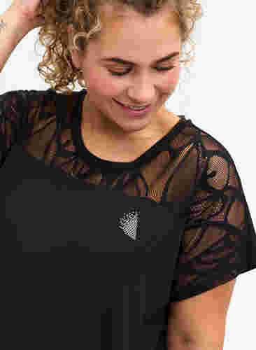 Trainings-T-shirt met korte mouwen en mesh met patroon, Black, Model image number 2