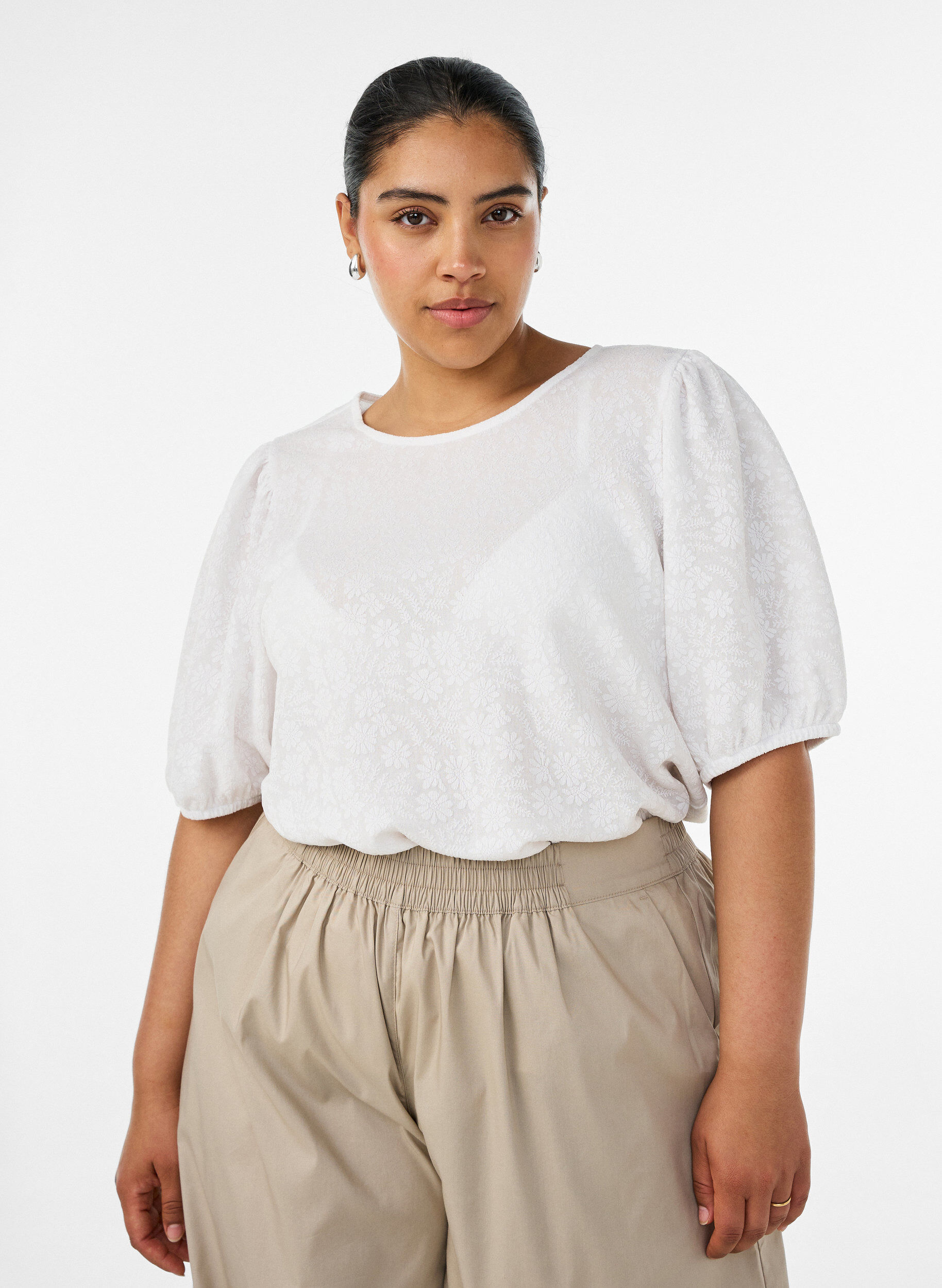 ZizziBlouse met textuur en korte mouwen, Wit, Model image number 0