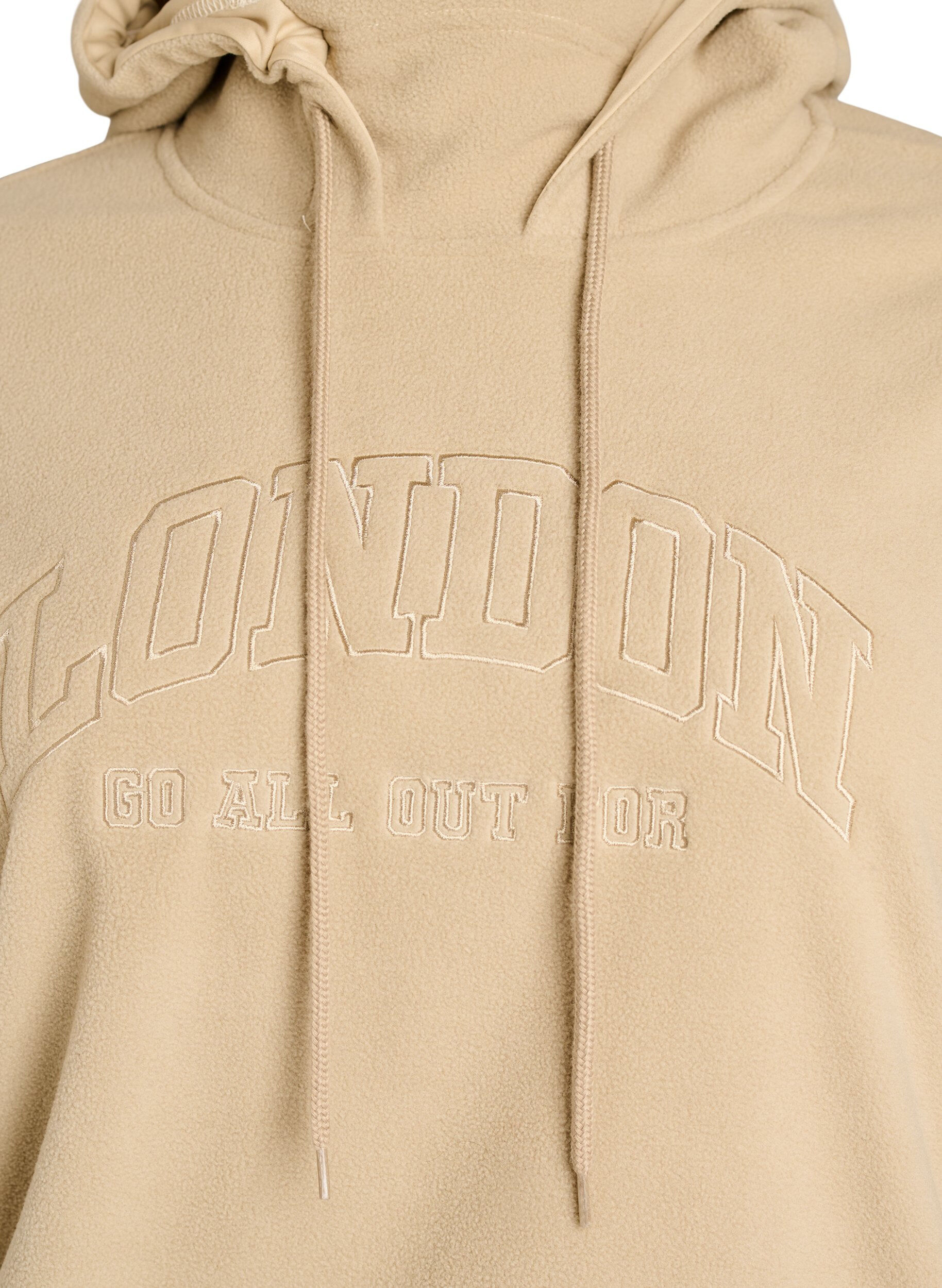 ZizziSweat &agrave; capuche en polaire avec col montant et texte brod&eacute;, Beige, Packshot image number 2