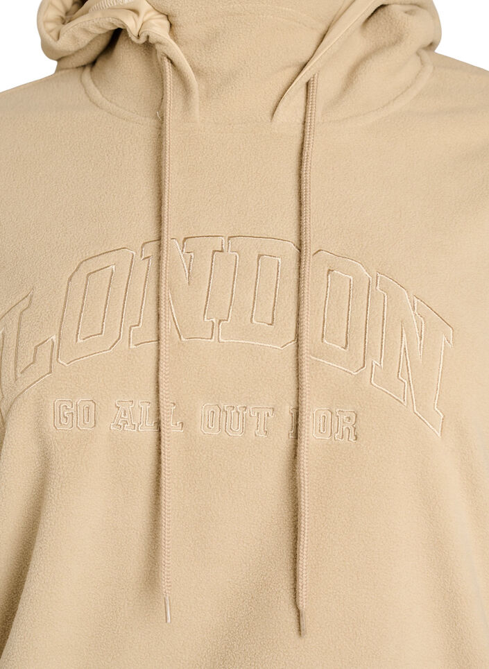 Sweat &agrave; capuche en polaire avec col montant et texte brod&eacute;, Beige, Packshot image number 2