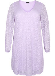 Kanten jurk met v-snit en lange mouwen, Pastel Lilac, Packshot