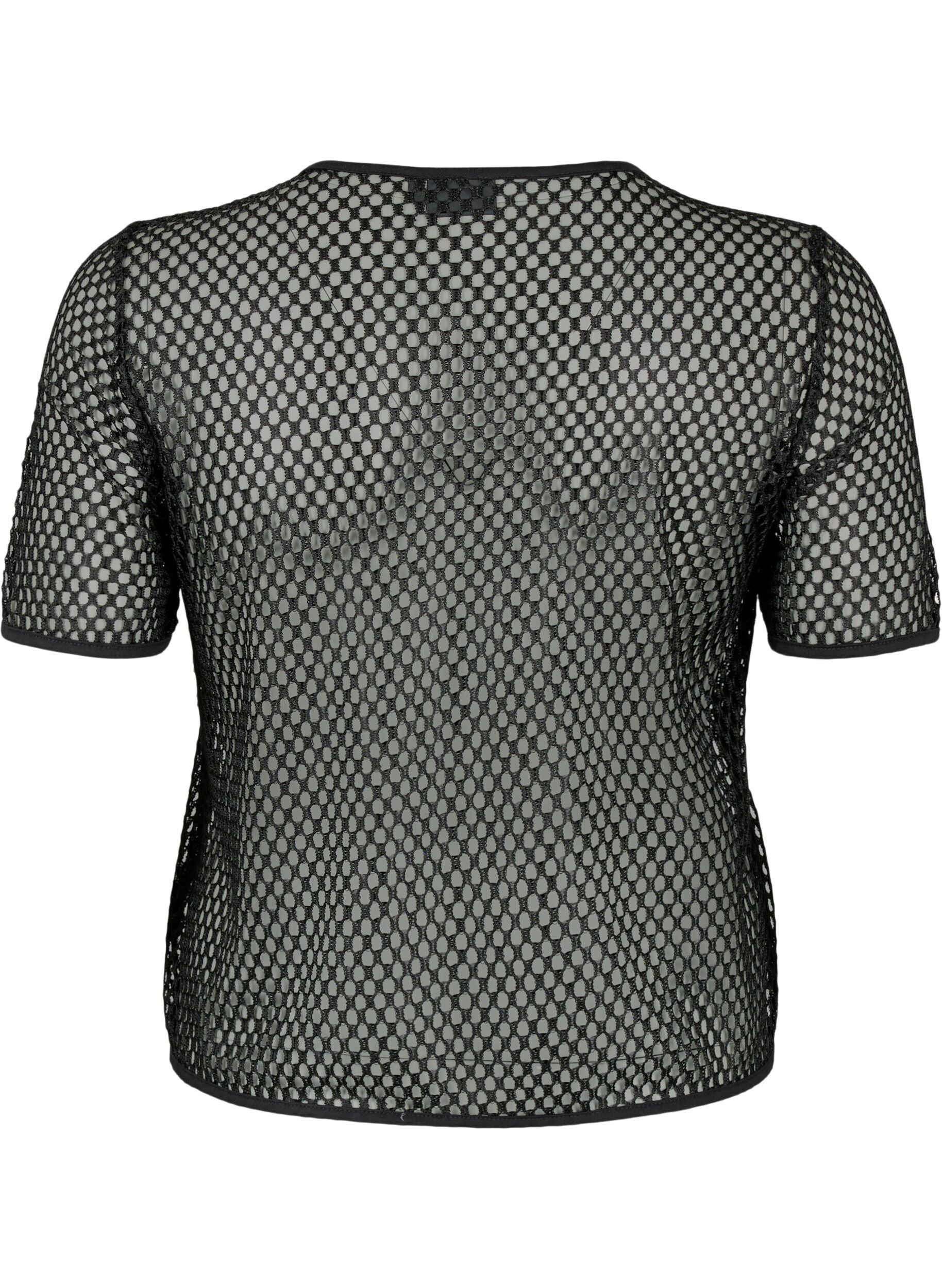 ZizziMesh blouse met korte mouwen, Black, Packshot image number 1