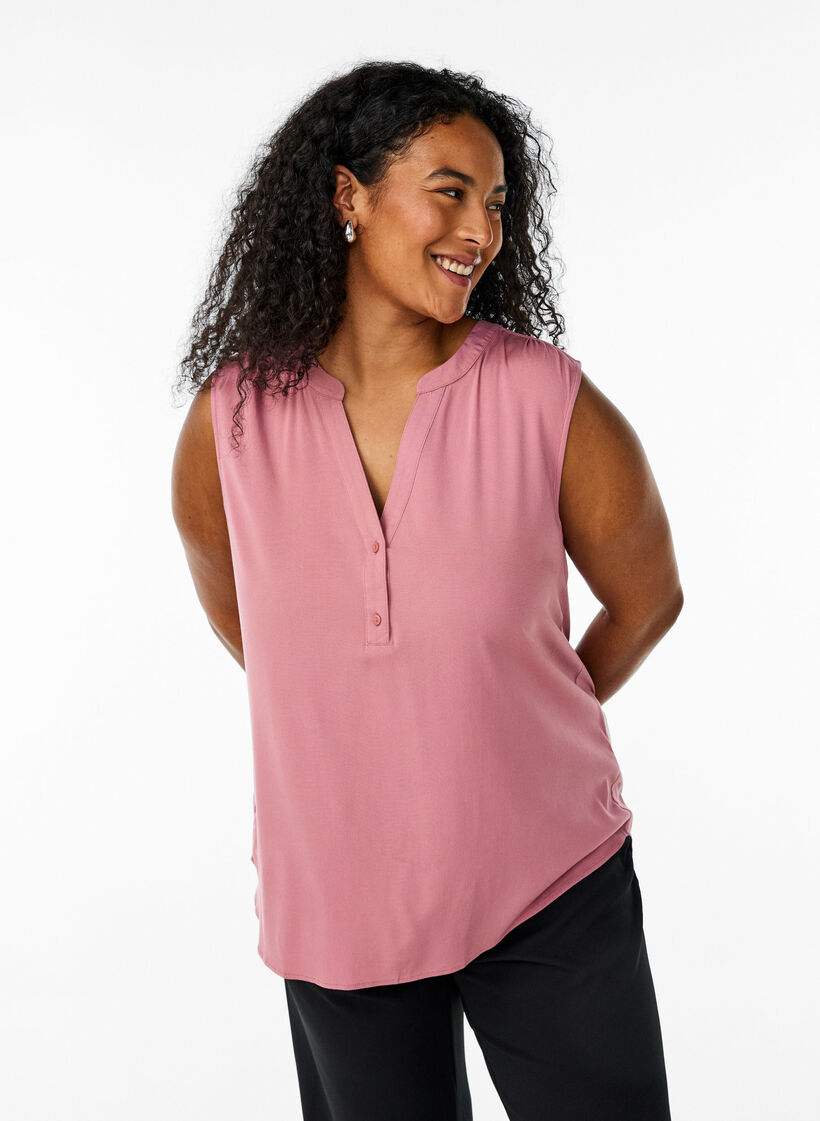 Mouwloze viscose blouse, Roze, Model image number 0