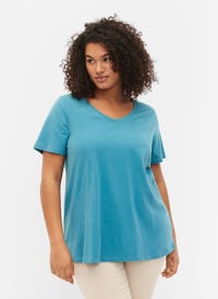 T-shirt en coton uni basique, Brittany Blue, Model