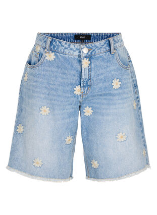 Short en jean avec broderie florale, Light Blue w. Flower, Packshot image number 0
